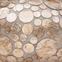 Schelpen hanglamp coin goudbruin groot