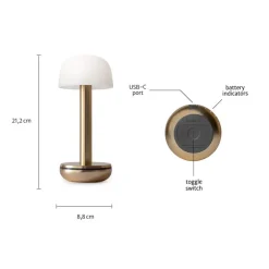 Sfeervolle tafellamp goud met frosted kapje op batterij