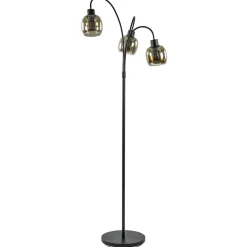 Sierlijke vloerlamp mat zwart met smoke glazen kappen