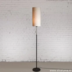 Smalle vloerlamp zwart-staal linnen kap