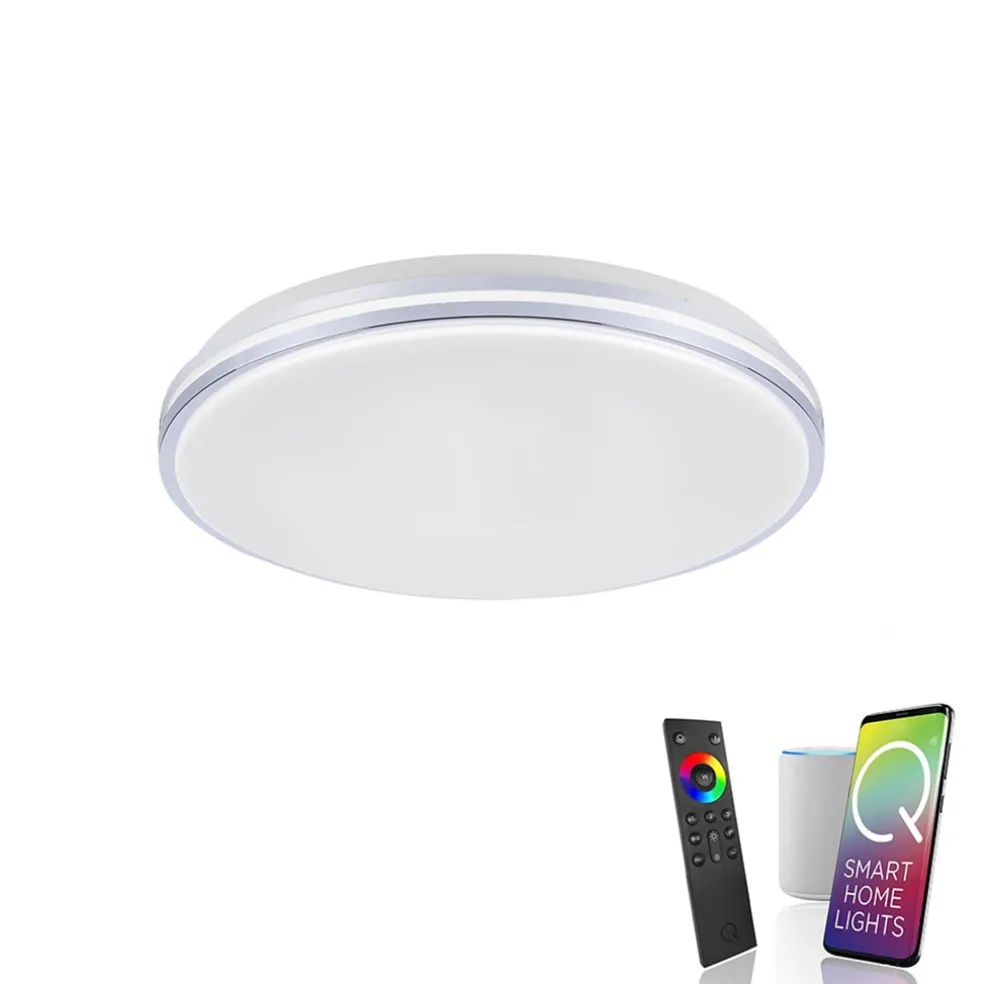 Smart plafondlamp wit met chroom IP44