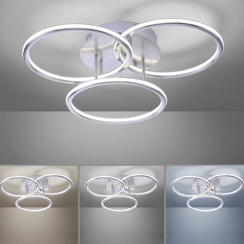 Smart plafondlamp 3x ringen nikkel inclusief LED
