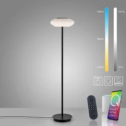Smart vloerlamp zwart met wit glas dimbaar
