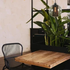 Smoke glazen hanglamp bol met zwarte gaas cilinder