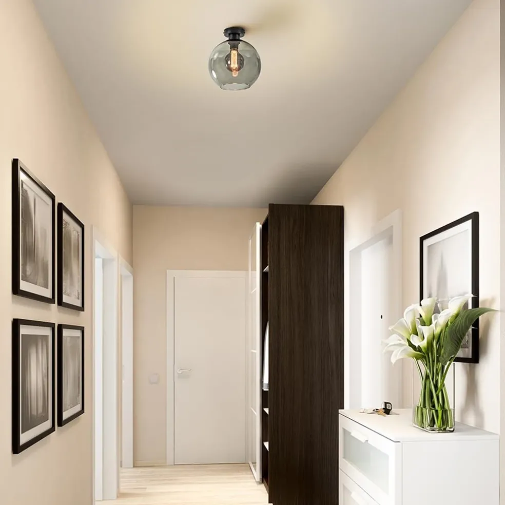 Smoke glazen plafondlamp globe 25 cm