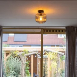 Smoke glazen plafondlamp met zwarte bevestiging
