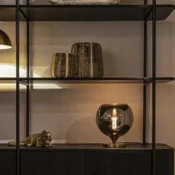 Smoke glazen tafellamp met gouden voet