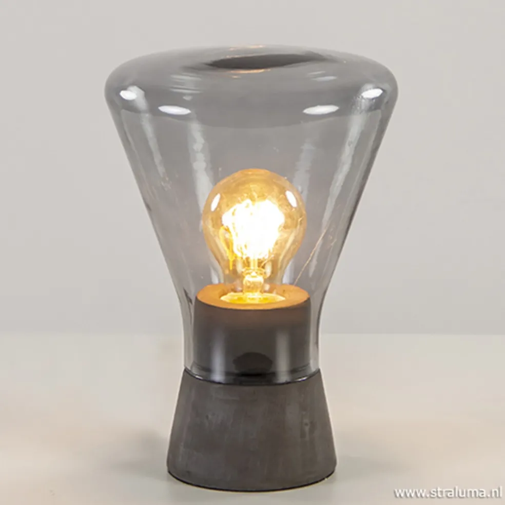 Smoke glazen tafellamp met betonnen voet