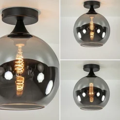 Smoke/titanium plafondlamp 25 cm met zwart