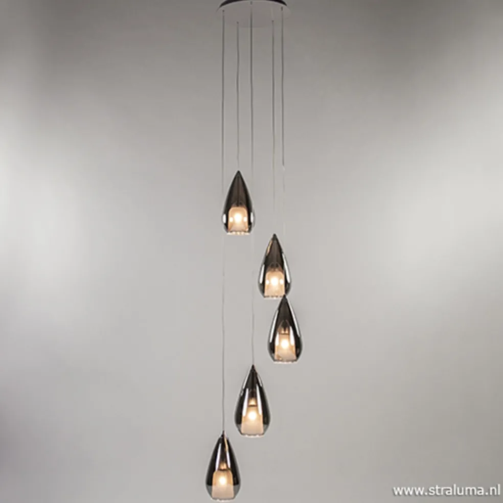 Smokey glazen vide-hanglamp chroom