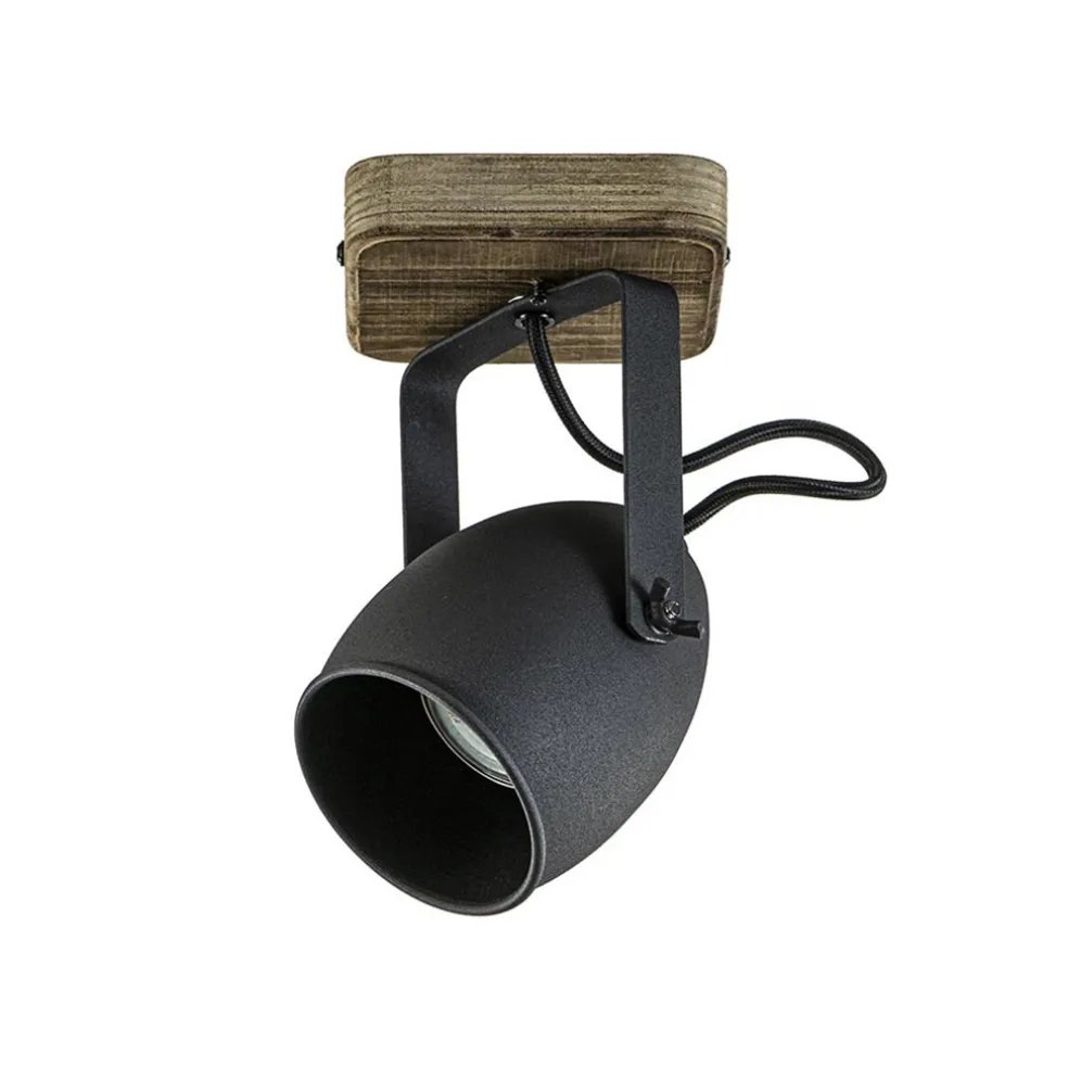 Spot 1-lichts zwart met hout