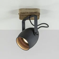 Spot 1-lichts zwart met hout