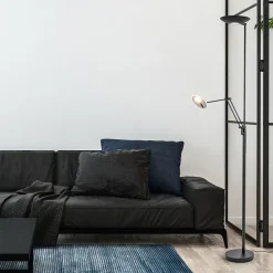 Staande uplighter+leesarm zwart dim.cct