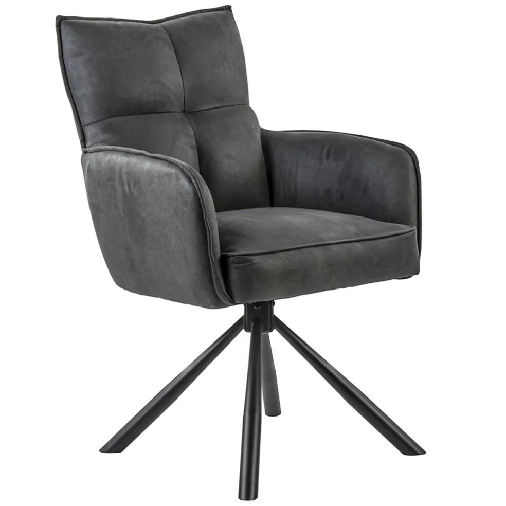 Stijlvolle eetkamerstoel draaibaar antraciet met zwart
