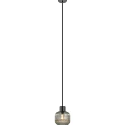Stijlvolle hanglamp smoke glas geribbeld met zwart