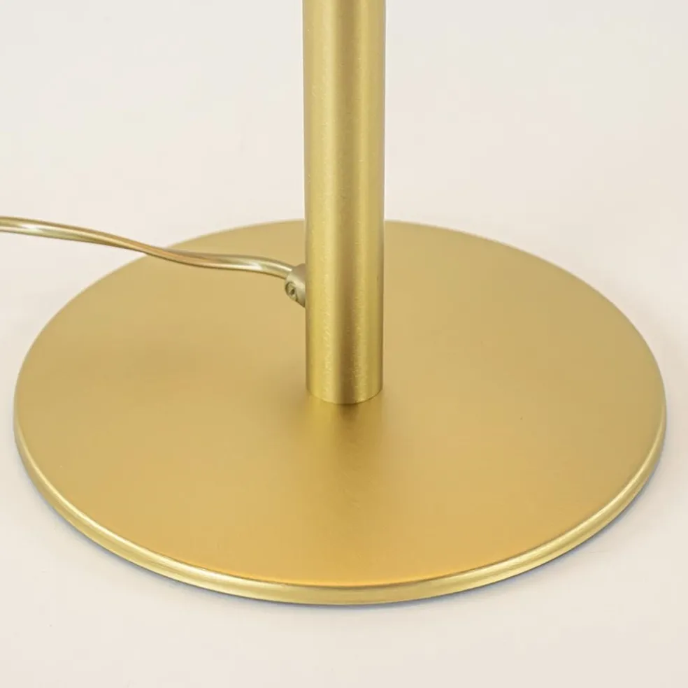 Stijlvolle tafellamp mat goud met wit glas