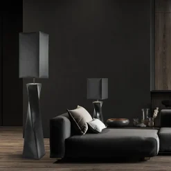 Stijlvolle vloerlamp zwart keramiek met hoge kap