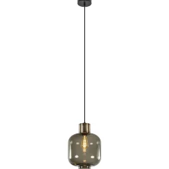 Stijvolle hanglamp smoke glas met bronzen fitting