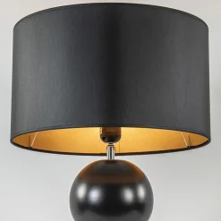 Stijvolle tafellamp keramiek zwart met kap zwart/goud