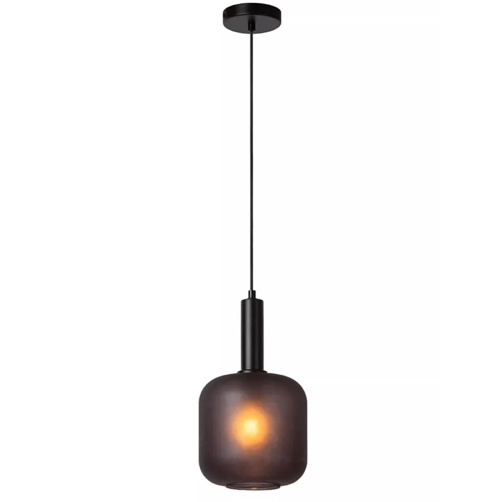 Stoere hanglamp zwart met mat zwart glas