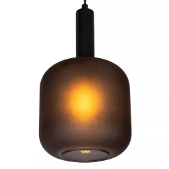 Stoere hanglamp zwart met mat zwart glas