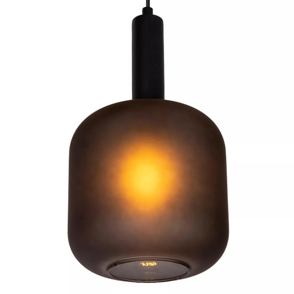Stoere hanglamp zwart met mat zwart glas
