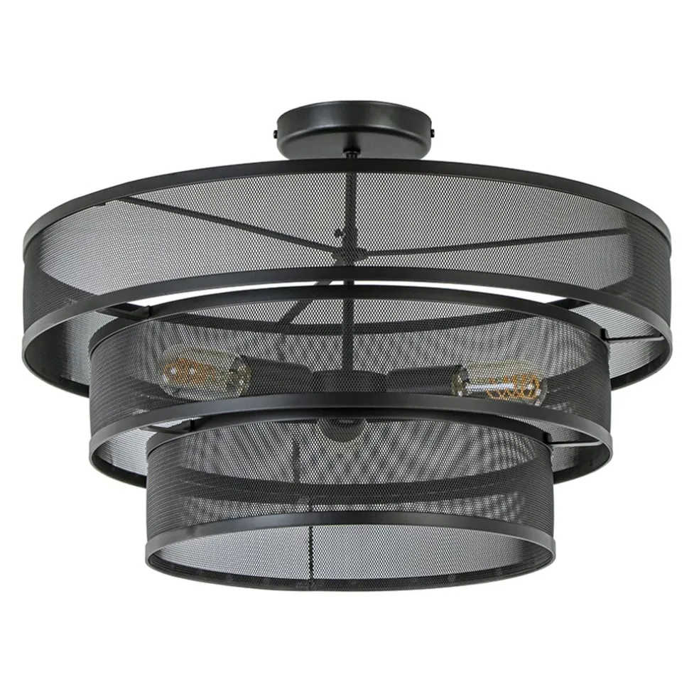 Stoere ronde plafondlamp mat zwart metaal 56 cm