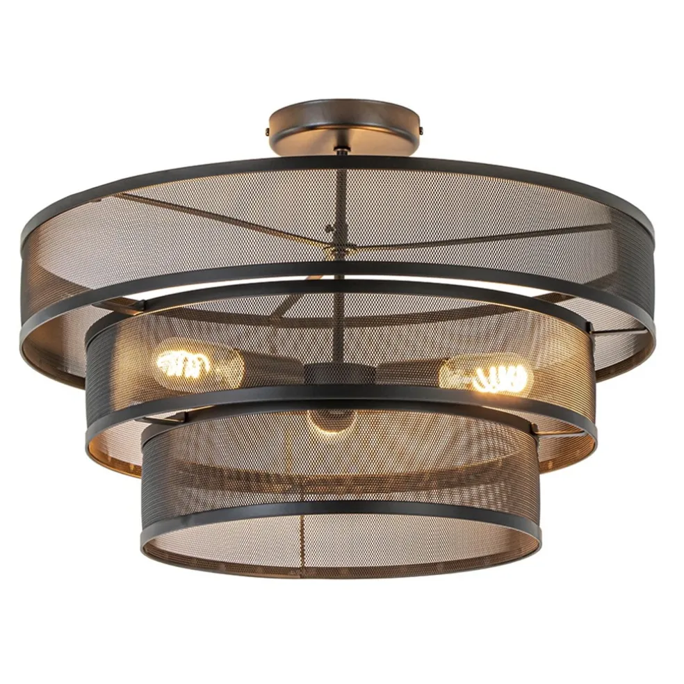 Stoere ronde plafondlamp mat zwart metaal 56 cm
