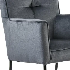 Stoffen eetkamerstoel grijs/blauw op wieltjes