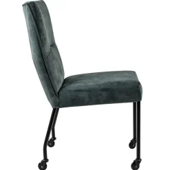 Stoffen eetkamerstoel met zwarte poot en wieltjes