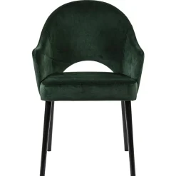 Stoffen eetkamerstoel velours groen met zwarte houten poot