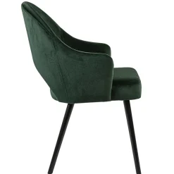 Stoffen eetkamerstoel velours groen met zwarte houten poot