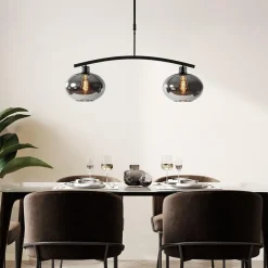 Strak klassieke hanglamp zwart met smoke glas