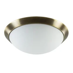 Strak klassieke plafonnière brons met mat wit glas