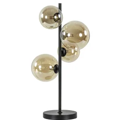 Strak klassieke tafellamp zwart met amber glas