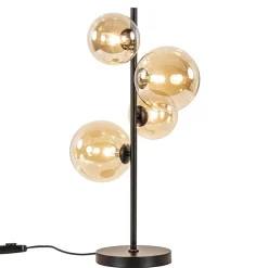 Strak klassieke tafellamp zwart met amber glas