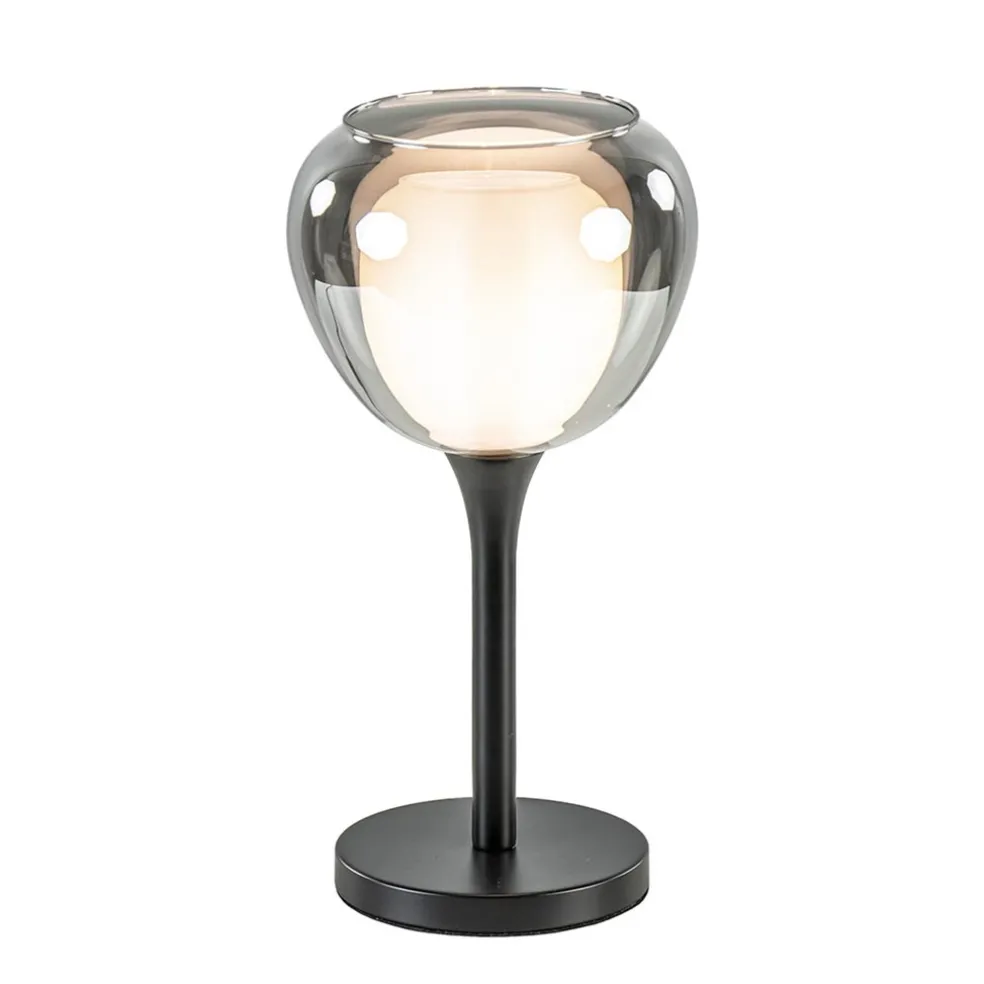 Strak klassieke tafellamp zwart met smoke glazen kap