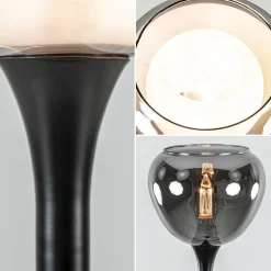 Strak klassieke tafellamp zwart met smoke glazen kap