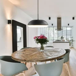 Strakke ronde hanglamp koepel mat zwart 38 cm