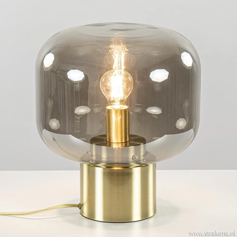 Tafellamp Arturan brons met smoke glazen kap