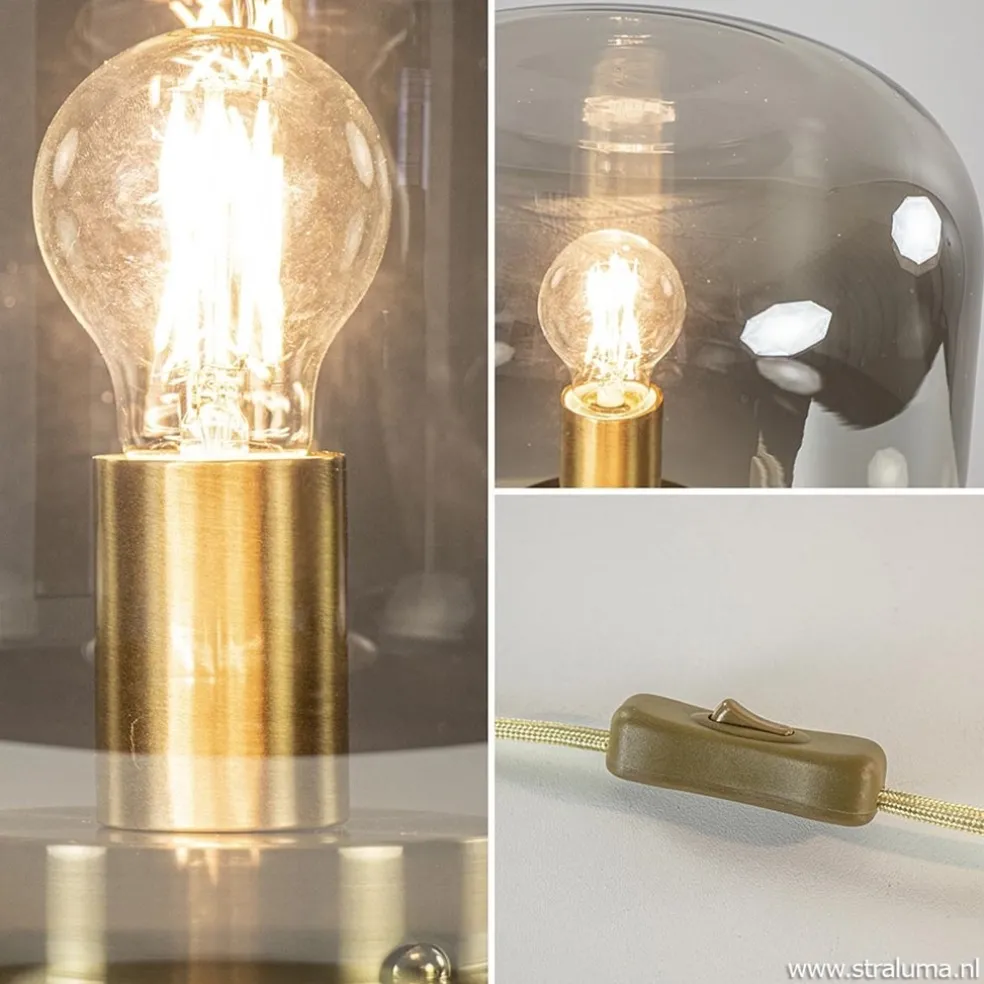 Tafellamp Arturan brons met smoke glazen kap