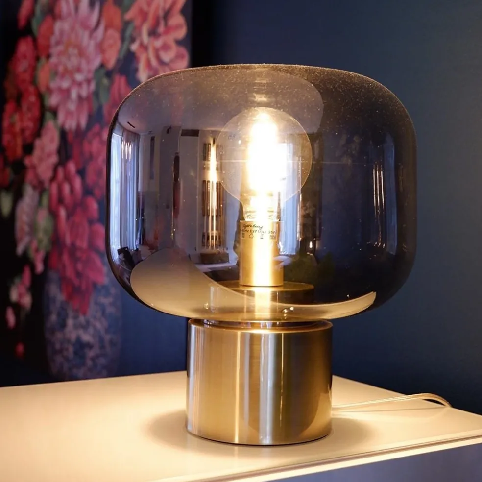 Tafellamp Arturan brons met smoke glazen kap