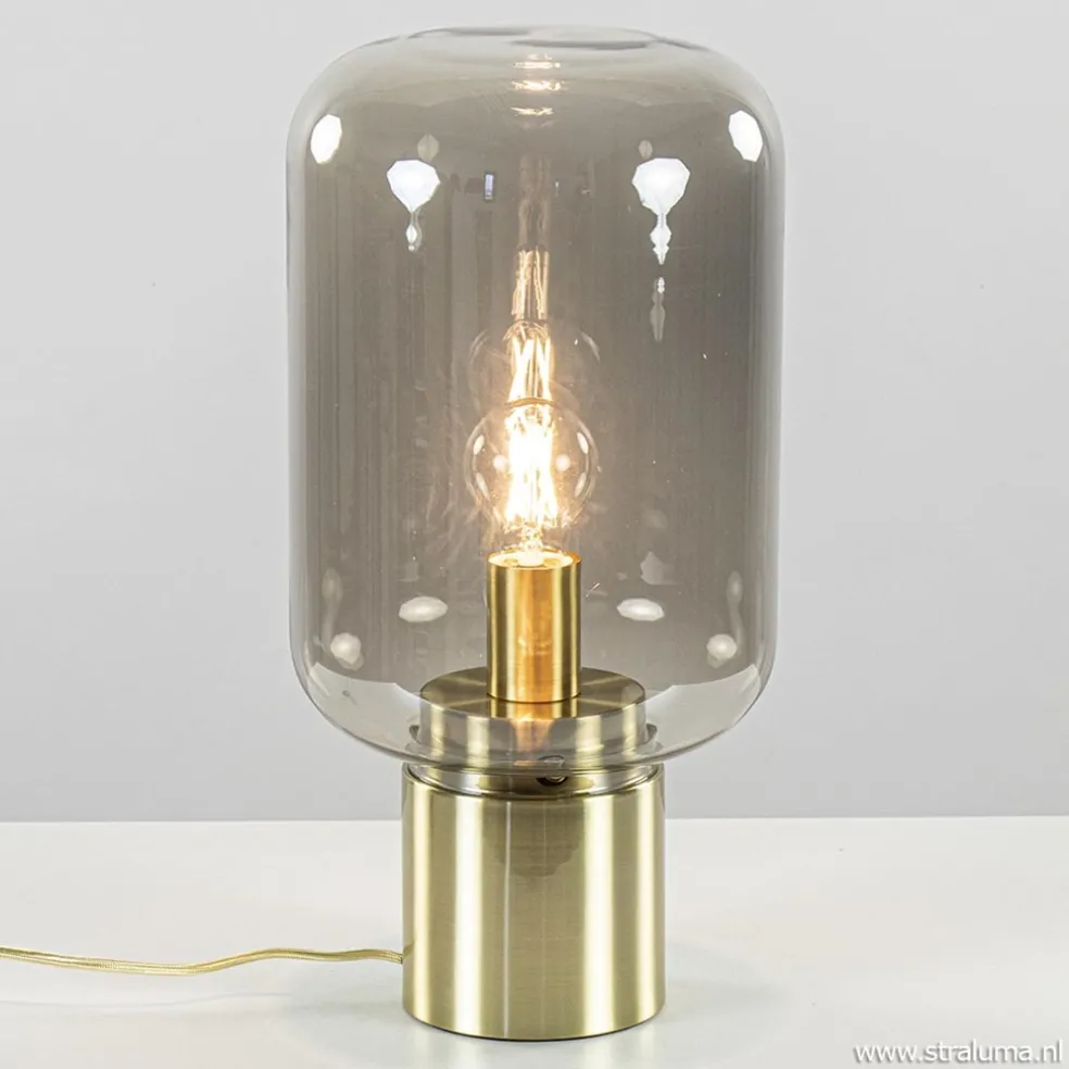 Tafellamp Arturan messing + smoke glas