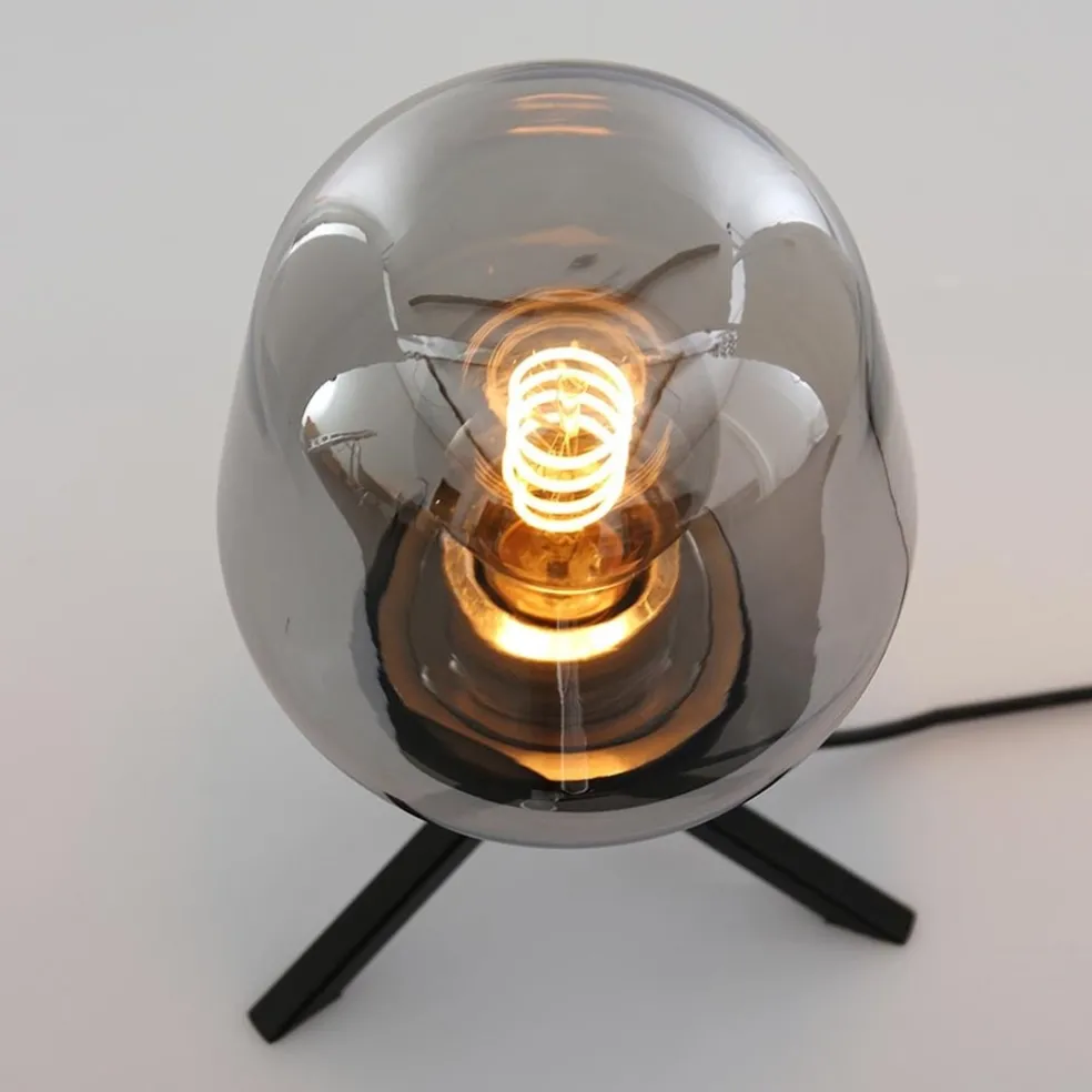 Tafellamp driepoot kegel smoke glas