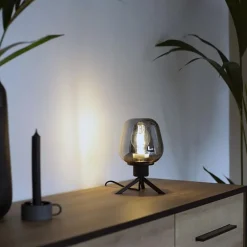 Tafellamp driepoot kegel smoke glas