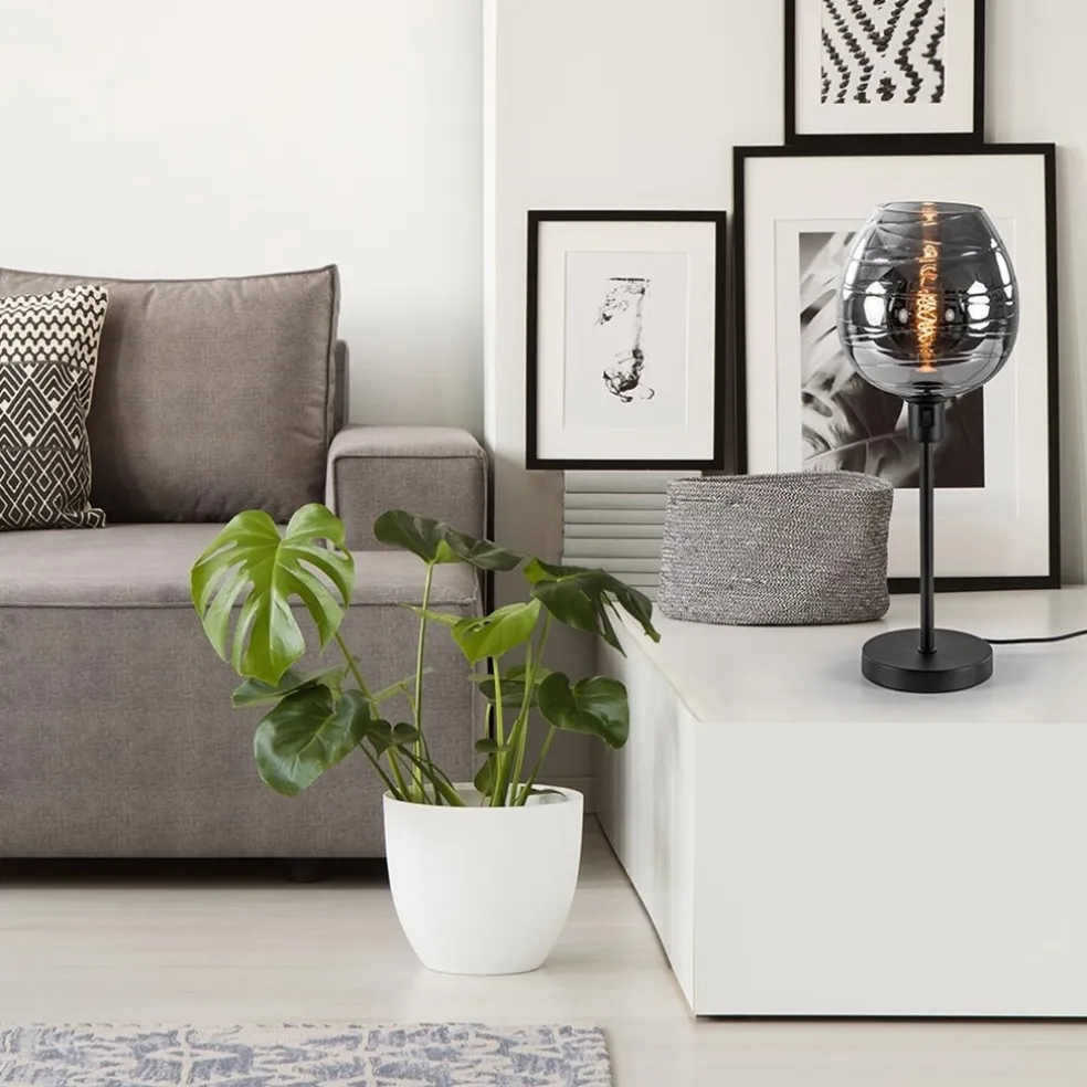 Tafellamp Fantasy op stang zwart + smoke glas