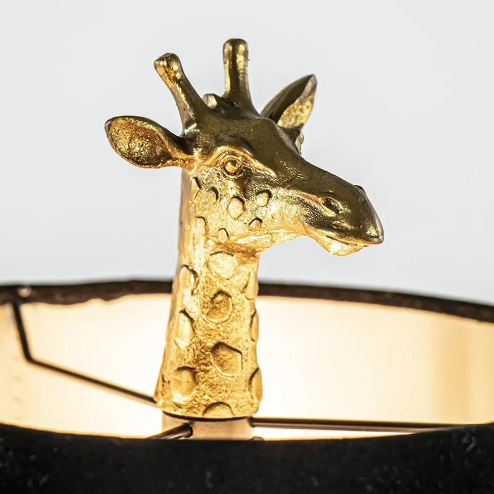 Tafellamp Giraffe groot antiek brons met velvet zwarte kap
