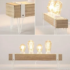 Tafellamp houten balk met witte pootjes 4-lichts exclusief lichtbron