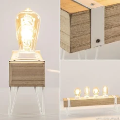 Tafellamp houten balk met witte pootjes 4-lichts exclusief lichtbron