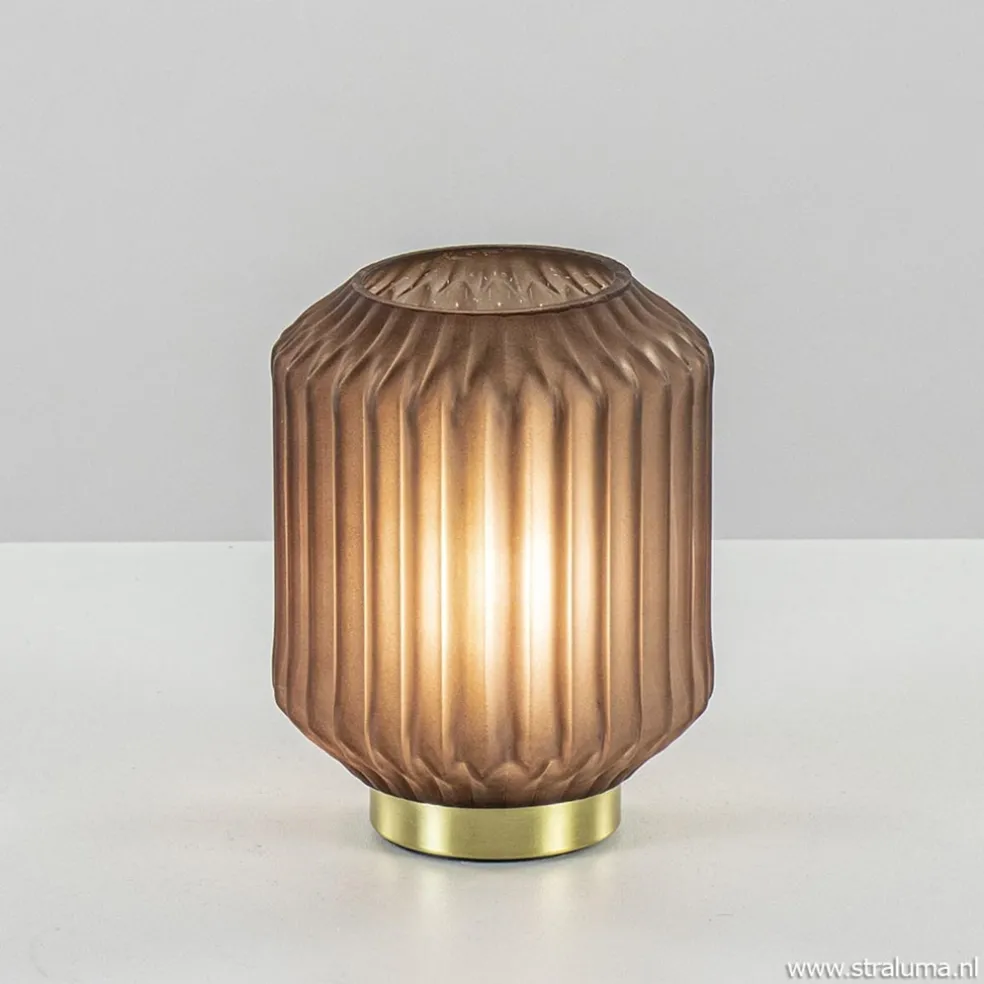 Tafellamp Ivot mat koffie met messing op batterij